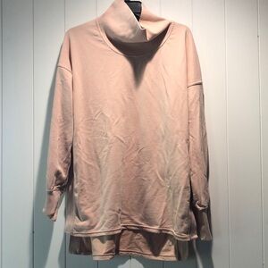 Champion Mock turtleneck extra long side slit tunic Sweatshirt dusty pink Size L